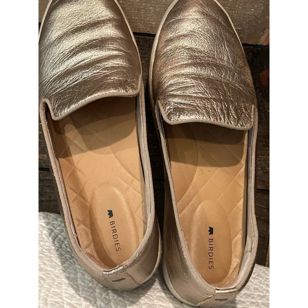 Birdies The Swift Metallic Gold Leather Slip On Sneakers‎ Tennis Shoes Womens 9